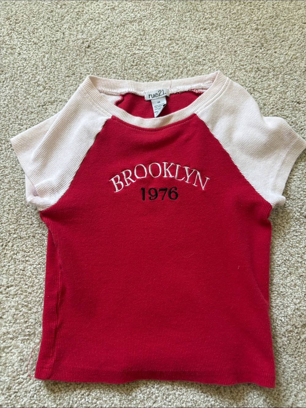 Rue21 Red Crop Raglan Tee with Cream Sleeves